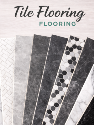 Tile sample display on wood surface